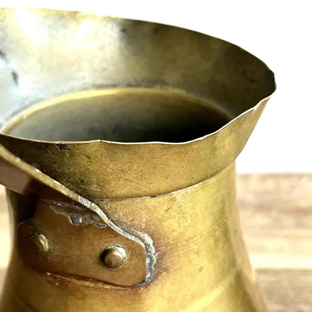 Vintage Brass Coffee Melting Pots 12 oz & 4 oz Rustic Patina Farmhouse Set of 2